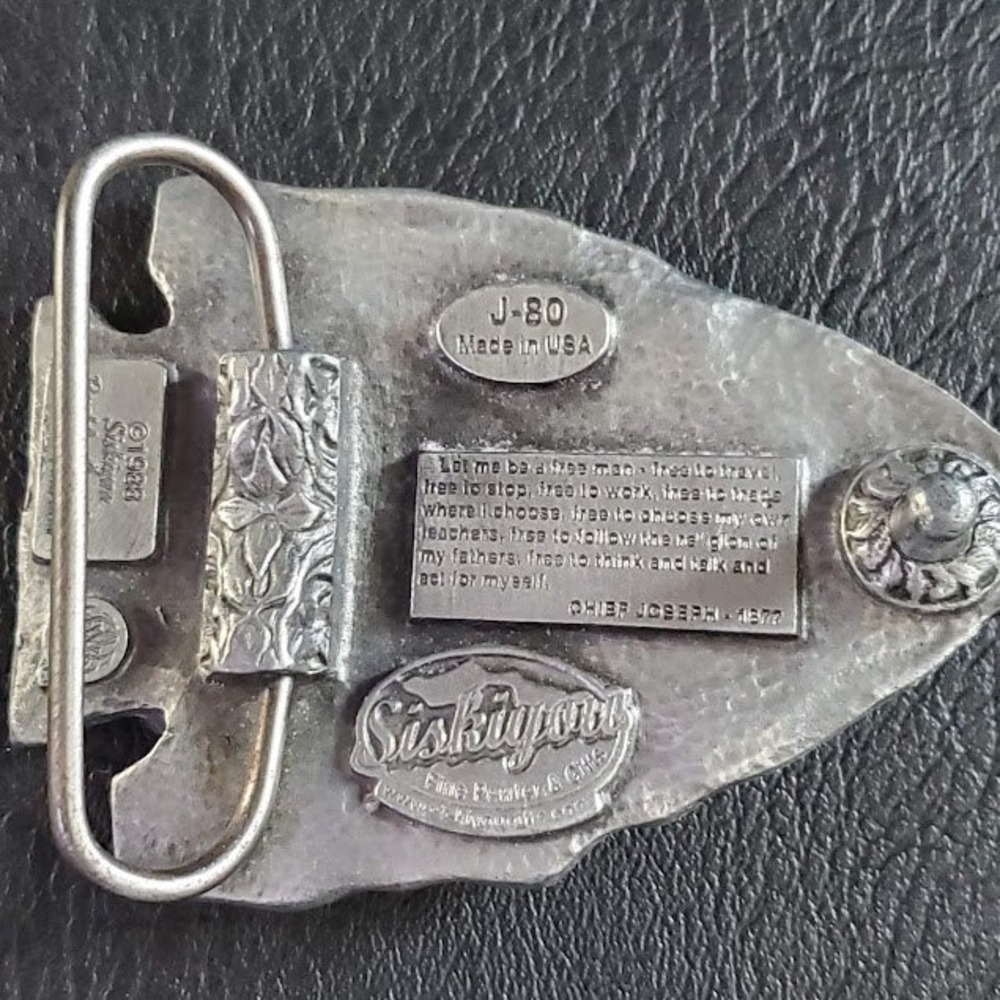 Vintage 1988 Siskiyou Pewter Arrowhead Chief Joseph Belt Buckle USA Western J80 - Picture 7 of 8